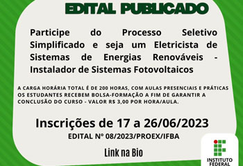 IFBA: inscrições no Processo de Seleção no curso FIC de Eletricista de  Sistemas de Energias Renováveis - Jequié Notícias - O Portal Mais Quente da  Cidade